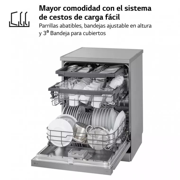 LG Lavavajillas LG QuadWash™, TrueSteam, Inox Antihuellas, clasificación D, tercera bandeja cubiertos, con lavado a vapor, DF243FVS.APYQEES